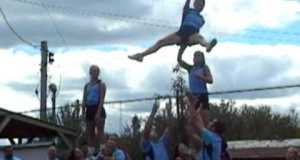 UCA staff cheerleading pyramid