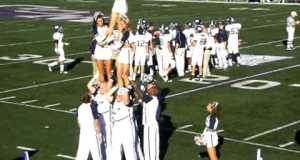 Eagle cheerleaders making pyramid