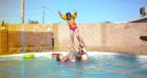 Cheer stunts in pool(: