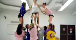 Learning Back Flip Cheerleading Stunt